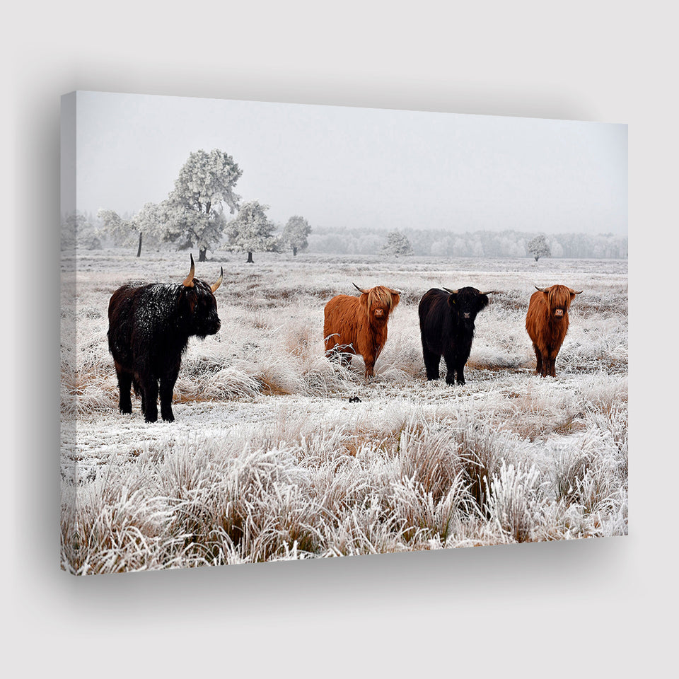 Highland Cow Farm Animal Scottish Cow Landscape Canvas Prints Wall Art Home Decor - Painting Canvas, Ready to hang