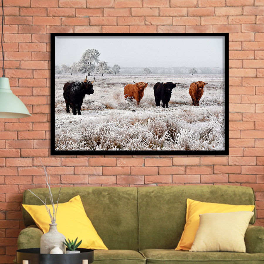 Highland Cow Farm Animal Scottish Cow Framed Art Prints Wall Decor - Painting Art,Framed Picture,For Sale, Ready to hang