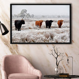 Highland Cow Farm Animal Scottish Cow Framed Canvas Prints Wall Art Home Decor - Painting Canvas, Black Frame, Framed Picture