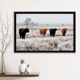 Highland Cow Farm Animal Scottish Cow Framed Canvas Prints Wall Art Home Decor - Painting Canvas, Black Frame, Framed Picture