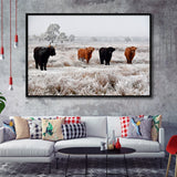 Highland Cow Farm Animal Scottish Cow Framed Canvas Prints Wall Art Home Decor - Painting Canvas, Black Frame, Framed Picture