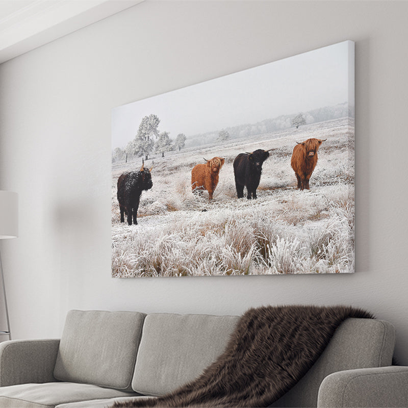 Highland Cow Farm Animal Scottish Cow Landscape Canvas Prints Wall Art Home Decor - Painting Canvas, Ready to hang
