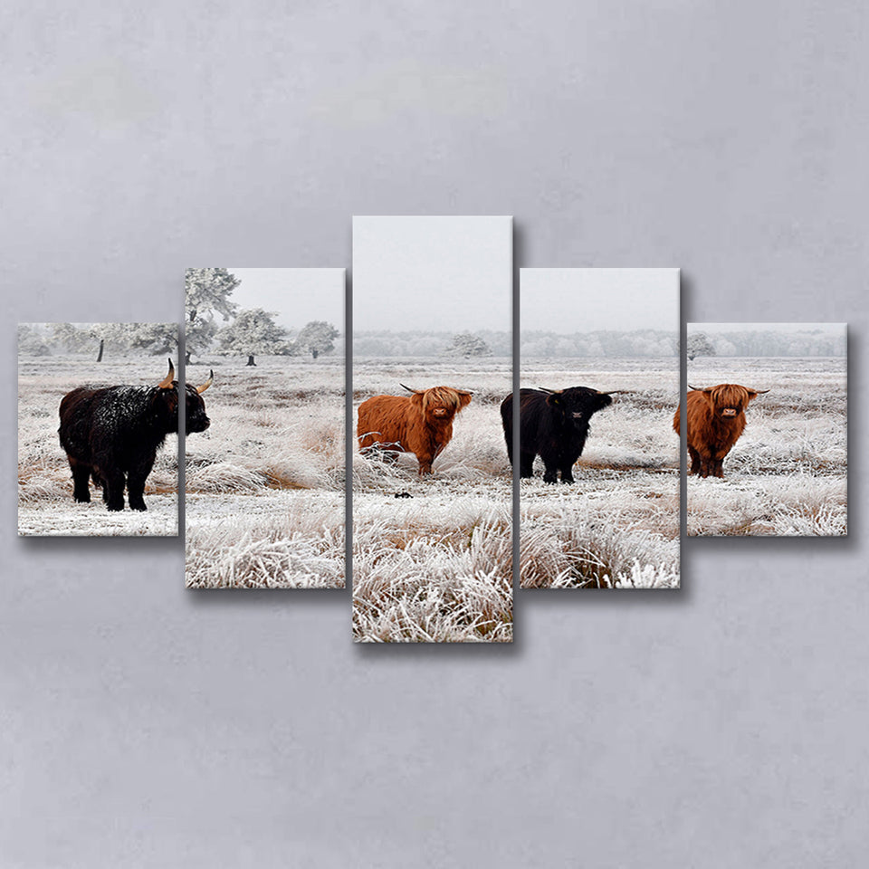 Highland Cow Farm Animal Scottish Cow Large Canvas Prints Multi Panels Wall Art Prints Home Decor