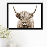 Highland Cow Sepia Framed Canvas Prints Wall Art - Painting Canvas,Framed Picture,Home Art Wall Decor
