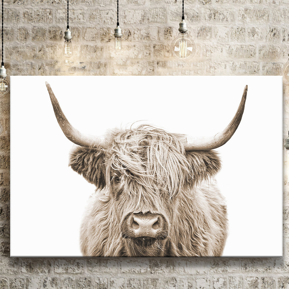 Highland Cow Sepia Canvas Prints Wall Art - Painting Canvas,Wall Decor,Art Print,Home Decor