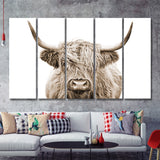 Highland Cow Sepia 5 Piece B Multi Panels Canvas Prints Wall Art - Painting Canvas,Wall Decor