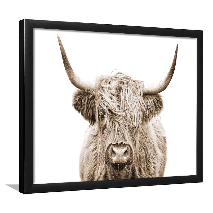 Highland Cow Sepia Framed Art Print Wall Decor - Painting Art, Framed Picture, Home Decor