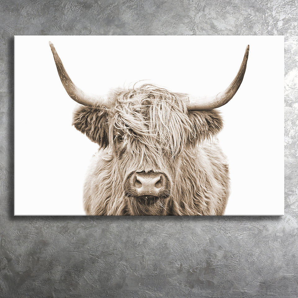 Highland Cow Sepia Canvas Prints Wall Art - Painting Canvas,Wall Decor,Art Print,Home Decor