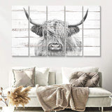 Highland Cow White Wood Background Canvas Print 5 Piece B Multi Panels Canvas Prints Wall Art - Painting Canvas,Wall Decor