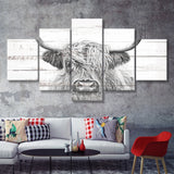 Highland Cow White Wood Background Canvas Print 5 Piece Multi Panels Canvas Prints Wall Art - Painting Canvas,Wall Decor