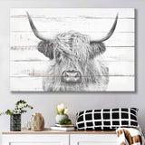 Highland Cow White Wood Background Canvas Print Canvas Prints Wall Art - Painting Canvas,Wall Decor,Art Print,Home Decor