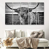 Highland Cow In Nature 5 Pieces B Canvas Prints Wall Art - Painting Canvas, Multi Panels,5 Panel, Wall Decor