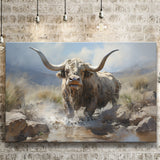 Highland Cow Longhorn Art Canvas Prints Wall Art Home Decor, Painting Canvas, Living Room Wall Decor
