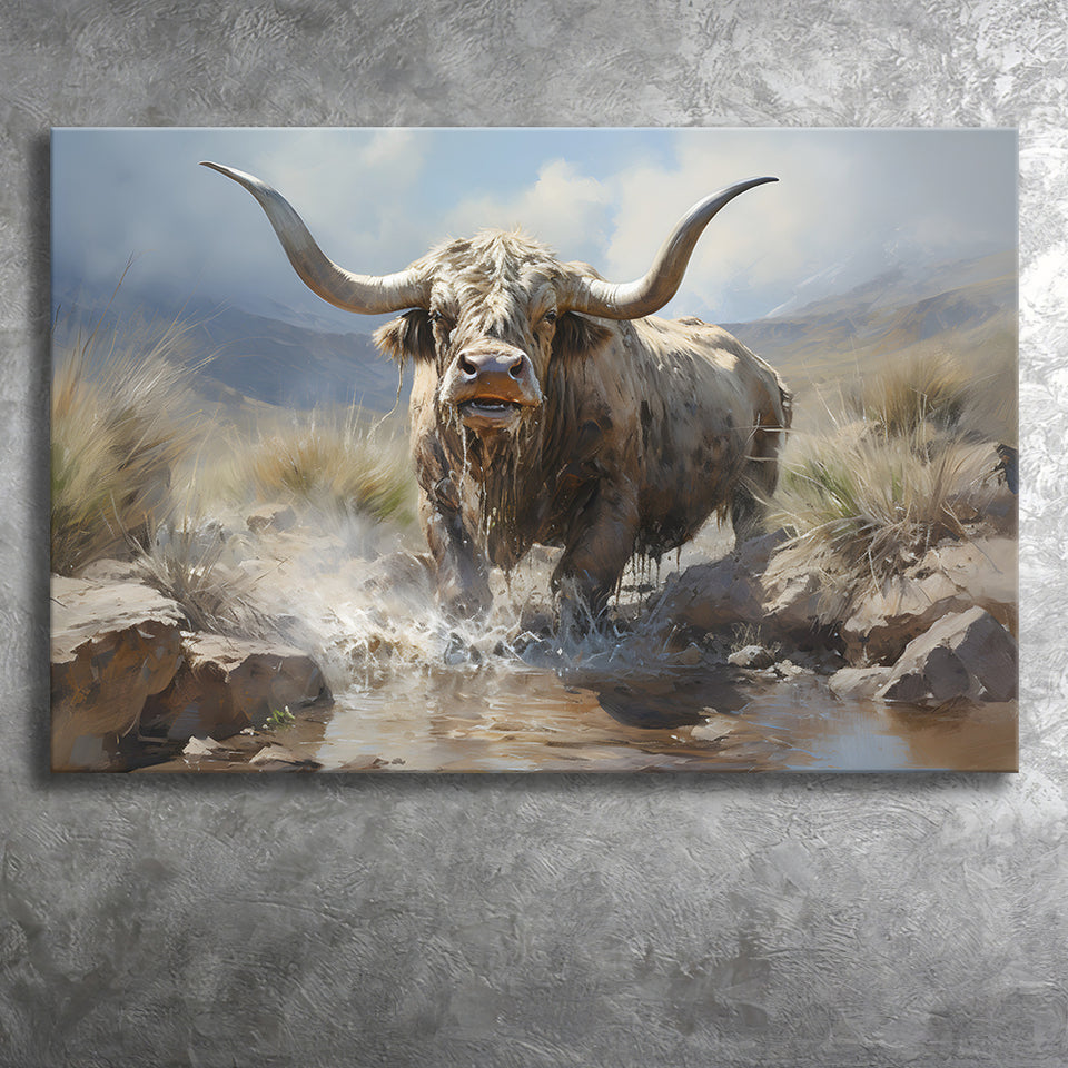 Highland Cow Longhorn Art Canvas Prints Wall Art Home Decor, Painting Canvas, Living Room Wall Decor
