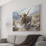 Highland Cow Longhorn Art Canvas Prints Wall Art Home Decor, Painting Canvas, Living Room Wall Decor