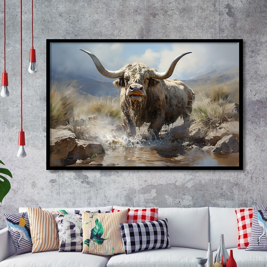 Highland Cow Longhorn Art Framed Art Prints Wall Decor, Painting Art, Framed Picture