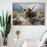 Highland Cow Longhorn Art Framed Canvas Prints Wall Art Home Decor, Painting Canvas, Floating Frame