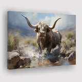 Highland Cow Longhorn Art Canvas Prints Wall Art Home Decor, Painting Canvas, Living Room Wall Decor