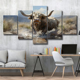 Highland Cow Longhorn Art 5 Panels Canvas Prints Wall Art Home Decor, Large Mixed Canvas