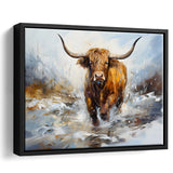 Highland Cow Portrait Oil Painting Framed Canvas Prints Wall Art Home Decor, Painting Canvas, Floating Frame