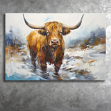 Highland Cow Portrait Oil Painting V1 Canvas Prints Wall Art Home Decor, Painting Canvas, Living Room Wall Decor
