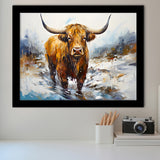 Highland Cow Portrait Oil Painting V1 Framed Art Prints Wall Decor, Painting Art, Framed Picture