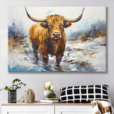 Highland Cow Portrait Oil Painting V1 Canvas Prints Wall Art Home Decor, Painting Canvas, Living Room Wall Decor