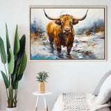 Highland Cow Portrait Oil Painting V1 Framed Canvas Prints Wall Art Home Decor, Painting Canvas, Floating Frame