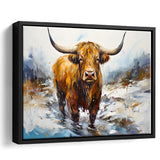 Highland Cow Portrait Oil Painting V1 Framed Canvas Prints Wall Art Home Decor, Painting Canvas, Floating Frame