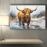 Highland Cow Portrait Oil Painting V1 Canvas Prints Wall Art Home Decor, Painting Canvas, Living Room Wall Decor