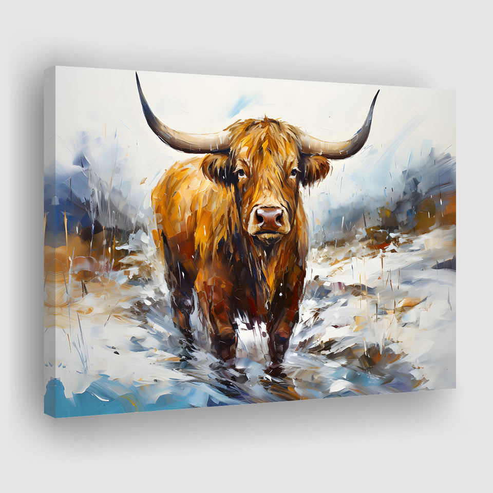 Highland Cow Portrait Oil Painting V1 Canvas Prints Wall Art Home Decor, Painting Canvas, Living Room Wall Decor