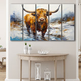 Highland Cow Portrait Oil Painting V1 5 Panels B Canvas Prints Wall Art Home Decor, Extra Large Canvas