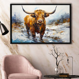 Highland Cow Portrait Oil Painting V1 Framed Canvas Prints Wall Art Home Decor, Painting Canvas, Floating Frame
