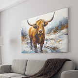 Highland Cow Portrait Oil Painting V1 Canvas Prints Wall Art Home Decor, Painting Canvas, Living Room Wall Decor