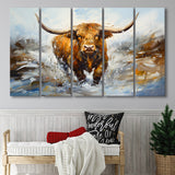 Highland Cow Portrait Oil Painting V2 5 Panels B Canvas Prints Wall Art Home Decor, Extra Large Canvas