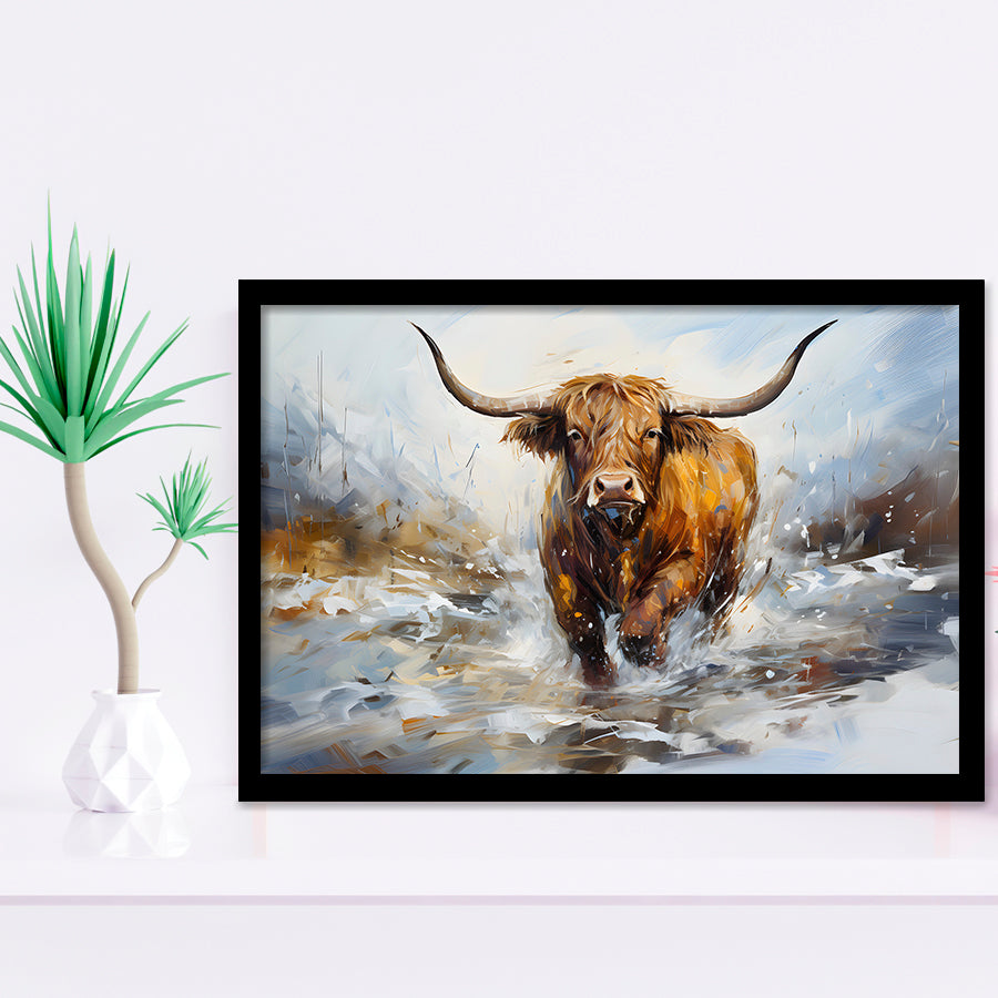 Highland Cow Portrait Oil Painting Framed Art Prints Wall Decor, Painting Art, Framed Picture