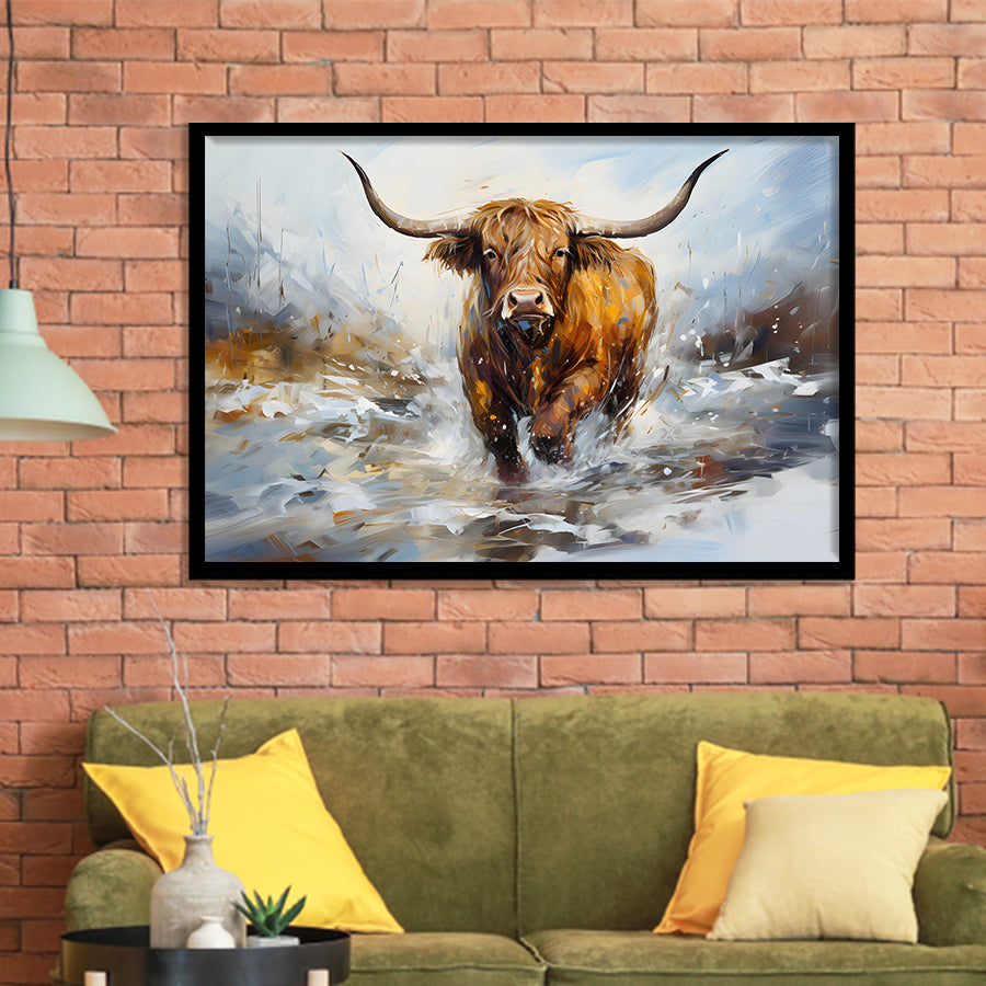 Highland Cow Portrait Oil Painting Framed Art Prints Wall Decor, Painting Art, Framed Picture