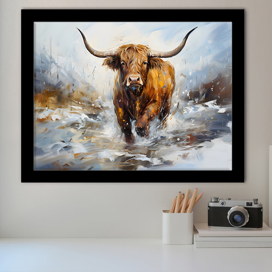 Highland Cow Portrait Oil Painting Framed Art Prints Wall Decor, Painting Art, Framed Picture