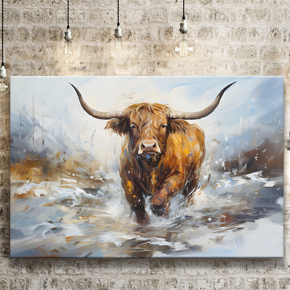 Highland Cow Portrait Oil Painting Canvas Prints Wall Art Home Decor, Painting Canvas, Living Room Wall Decor