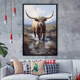 Highland Cow Portrait Painting Framed Art Prints Wall Decor, Painting Art, Framed Picture