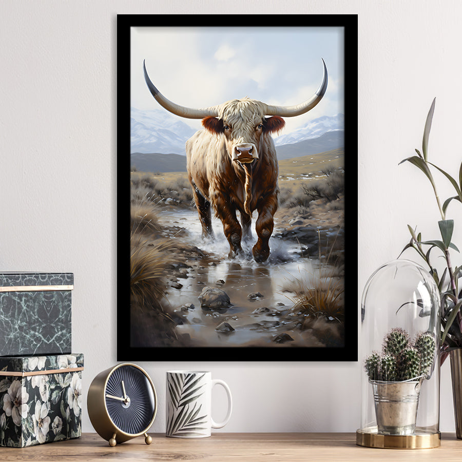Highland Cow Portrait Painting Framed Art Prints Wall Decor, Painting Art, Framed Picture