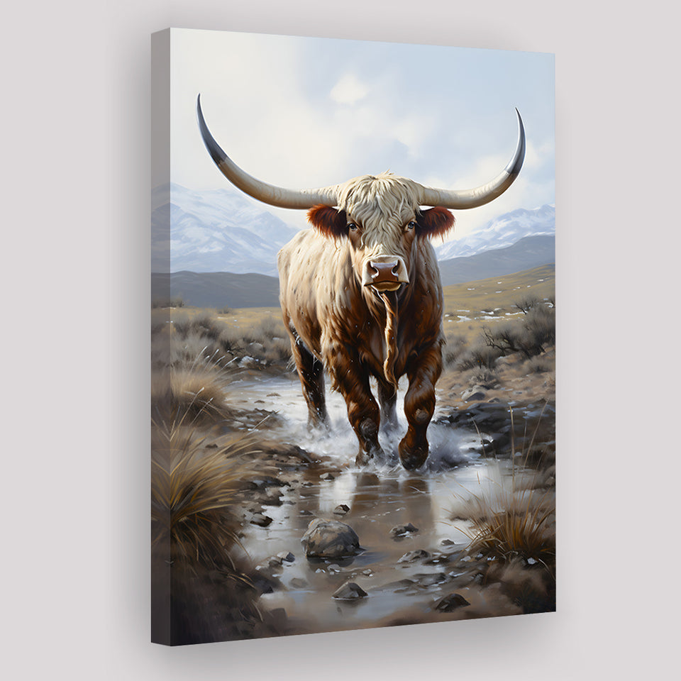 Highland Cow Portrait Painting Canvas Prints Wall Art Home Decor, Painting Canvas, Living Room Wall Decor