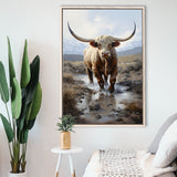 Highland Cow Portrait Painting Framed Canvas Prints Wall Art Home Decor, Painting Canvas, Floating Frame