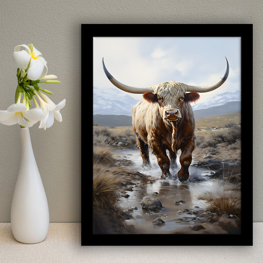 Highland Cow Portrait Painting Framed Art Prints Wall Decor, Painting Art, Framed Picture