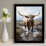 Highland Cow Portrait Painting Framed Art Prints Wall Decor, Painting Art, Framed Picture