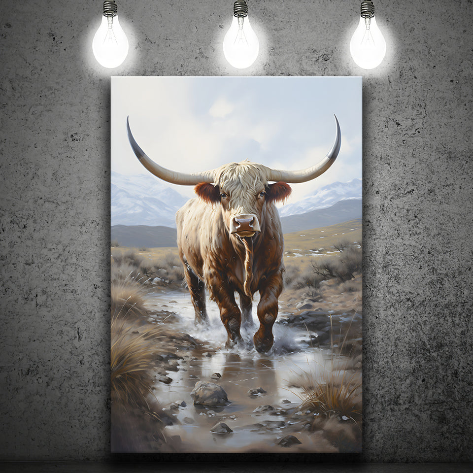 Highland Cow Portrait Painting Canvas Prints Wall Art Home Decor, Painting Canvas, Living Room Wall Decor