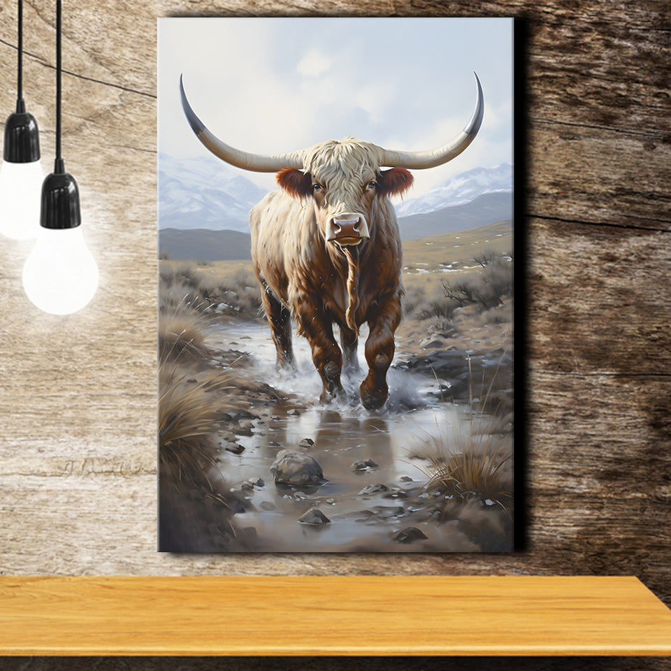 Highland Cow Portrait Painting Canvas Prints Wall Art Home Decor, Painting Canvas, Living Room Wall Decor
