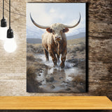 Highland Cow Portrait Painting Canvas Prints Wall Art Home Decor, Painting Canvas, Living Room Wall Decor