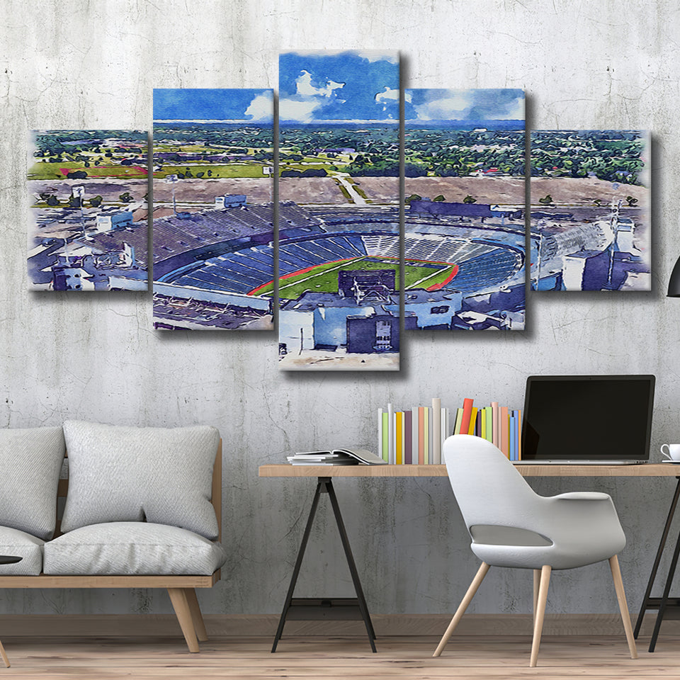 Highmark Stadium Bills Watercolor, 5 Pieces, Multi Panel Canvas Prints Wall Art Decor