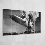 Hindenburg Disaster Black And White Print, Airship Crash Larger Canvas Art, 5 Piece Canvas Prints Wall Art Decor